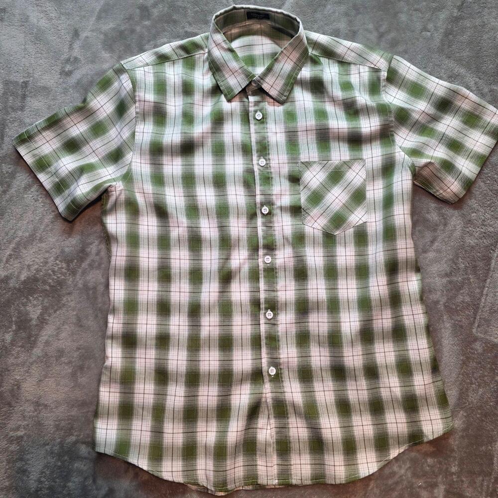 Coofandy Button Up Shirt Mens M Green Plaid Short Sleeve Button Front Casual